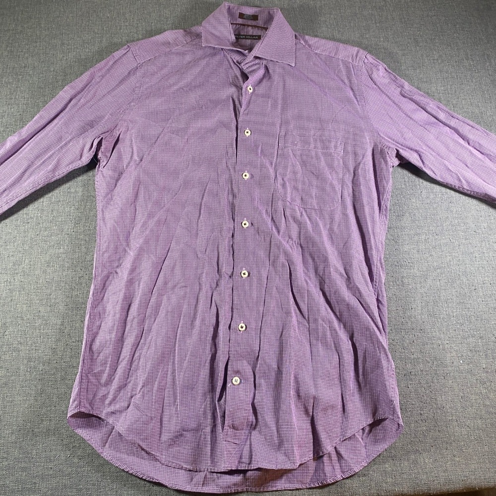 Peter Millar‎ Mens Medium Purple Checkered Long Sleeve Button Down Shirt